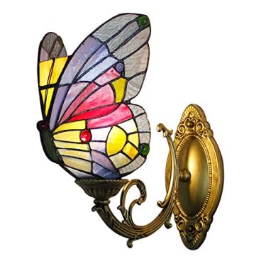 Imagem de Arandela de parede estilo Tiffany com borboletas, mediterrânea, com 1 lâmpada, em vitral, estilo vintage europeu, para corredor, quarto e sala de estar (6 variações), E