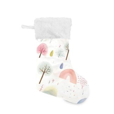 Imagem de xigua Meia de Natal de árvore colorida, personalizada, grande, doces, presente pendurado, meias de Natal, decoração para decoração de festa de férias em família, lareira