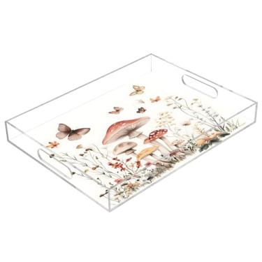 Imagem de STAYTOP Bandeja de acrílico para servir flores silvestres e borboletas, 15,7 x 11,20 cm, bandejas decorativas à prova de derramamento, organizador de bancada para café da manhã, chá, comida, maquiagem