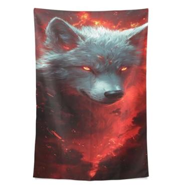 Imagem de STAYTOP Tapeçaria de parede de raposa branca com chama para decoração de casa, decoração de dormitório, sala de estar, quarto, tapete de parede (152 x 102 cm)