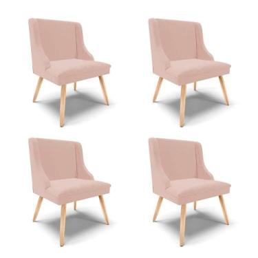 Imagem de Kit 04 Cadeiras De Jantar Liz Veludo Rosê Pés Palito Natural D03 - D'r