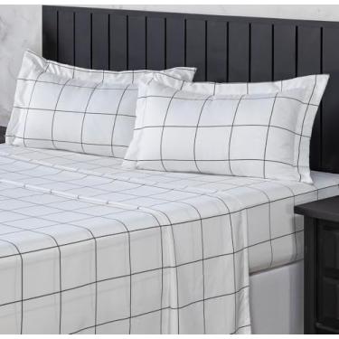 Imagem de Jogo de Cama 400 Fios Percal Com Lençol de Cima e Aba Americana, Antiácaro, Anti-pilling com Toque Macio Elástico Hotel (Chess, Casal)