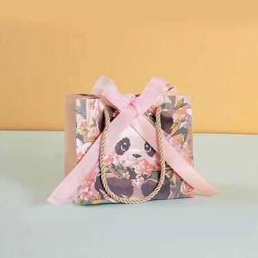 Imagem de 3 peças 15 x 13 x 8 cm sacos de presente elegantes com fita - Sacos de presente de papel portáteis para Natal, aniversário, casamento, presentes corporativos