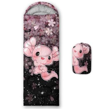 Imagem de QOOMO Axolotl Sacos de dormir estampados em flor de cerejeira, 3 estações, clima quente e frio, leve, sacos de dormir à prova d'água para adultos e crianças, viagens e ao ar livre, equipamentos de