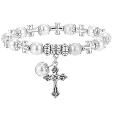 Imagem de Pulseira cruzada, pérola, cruz, contas Y2K, gótico, emo, grunge, joias delicadas da moda para mulheres, presentes de Natal, Adjustable, Plástico, Sem Pedra Preciosa