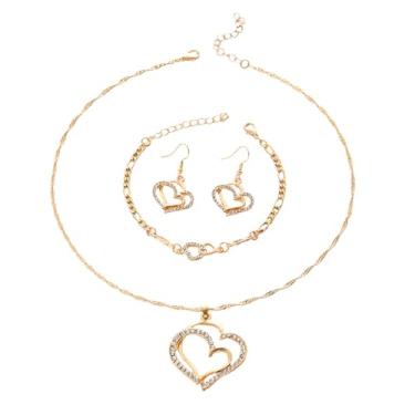 Imagem de MALOYANVE Conjunto de brincos de colar de amor de dia dos namorados com strass moderno conjunto de joias de cristal banhado a ouro para mulheres festa de aniversário de casamento dia dos namorados