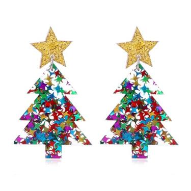 Imagem de MALOYANVE Brincos de Natal para mulheres meninas fofos feitos à mão acrílico leve colorido de Natal homem pão de gengibre doce bengala doce bolo jingle bell Papai Noel rena pingente gota brincos de