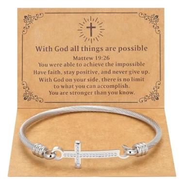 Imagem de DS Presente religioso para ela pulseira cruz cristã versículo bíblico God is within her she will not fall pulseiras inspiradoras para mulheres joias de aço inoxidável presente para filha melhor amiga