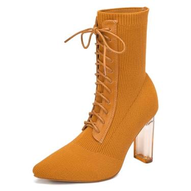 Imagem de NEWBELLA Botas femininas com cadarço, cabedal de malha elástica, botas leves para caminhada, conforto casual, Amarelo, 41