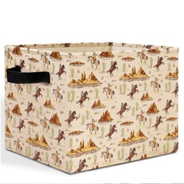 Imagem de HSIASHENG Western Rodeo Cowboy Caixa de armazenamento com alças, vintage rústico cacto do sudoeste cesto de roupa sudoeste cesto de roupa dobrável organizador de brinquedos para quarto, banheiro, casa