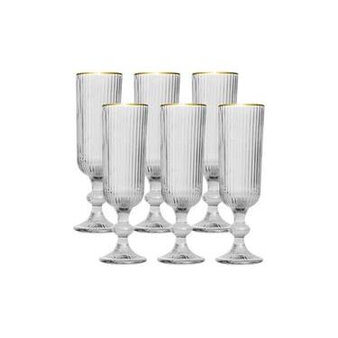 Imagem de Jogo de taças champanhe em vidro borda dourada L'Hermitage Cameratta 160ml 6 peças incolor