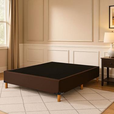 Imagem de Base Box Casal 138cm X 188cm com 6 Pés de Madeira Marrom