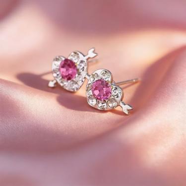 Imagem de Brincos de diamante modernos minimalistas para mulheres, brincos de flecha através do coração, para presente diário elegante de joias