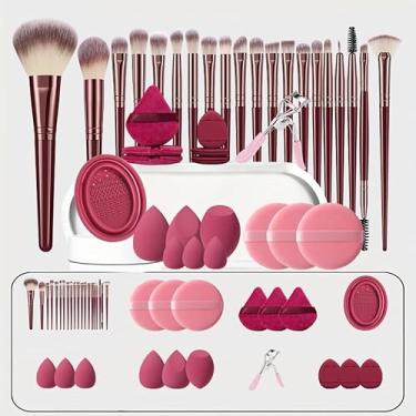 Imagem de Conjunto de 37 pincéis de maquiagem e esponjas de maquiagem para líquido, creme e pó - polido, mistura e pincel facial