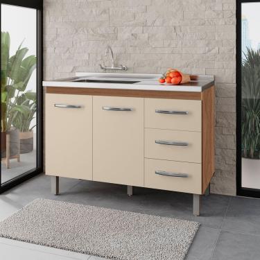 Imagem de Balcão Rosa 2 Portas 3 Gaveta Cozinha Mb1 120cm Cor Savana Off White Pc