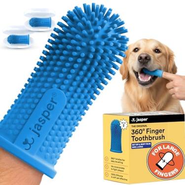 Imagem de Jasper Escova de dentes de cachorro para dedos grandes, kit de escovação de dentes de cachorro 360º, limpeza de dentes de cachorro, escova de dentes para cães de médio e grande porte, use com pasta de