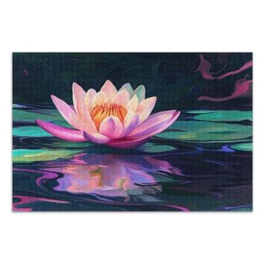 Imagem de Quebra-cabeça de flor de lótus rosa com letras nas costas para adultos 1000 peças