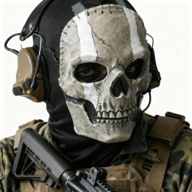 Imagem de QPQEQTQ Máscara Facial Assustadora De Halloween, Caveira Fantasma, Realista, Jogo Guerra, Cosplay, Esporte Ao Ar Livre, Festa, Unissex, Qp-Branco