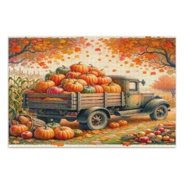 Imagem de Quebra-cabeças de caminhão de colheita de abóbora 500 peças para adultos, jogos de quebra-cabeça para adultos com letras na parte de trás