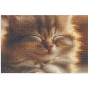 Imagem de Quebra-cabeça de gato dormindo fofo para adultos 1000 peças de arte de brinquedo familiar quebra-cabeças exclusivos elefante branco presentes engraçados, 75 x 40 cm