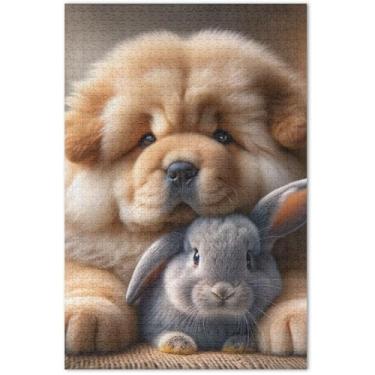 Imagem de Quebra-cabeça Chow Chow Dog coelho fofo adulto 500 peças elefante branco grande paisagem floral, 51 x 35 centímetros