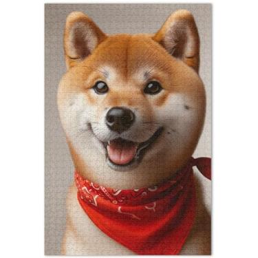 Imagem de Shiba Inu Quebra-cabeça de cachorro fofo 1000 peças de arte de elefante branco para adultos, pintura de arte floral, 75 x 40 cm