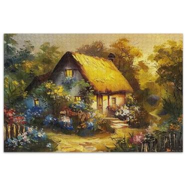 Imagem de Fabletown Quebra-cabeças com pintura de casa de palha para adultos, 1000 peças, amigos, família, jogos, presentes, quebra-cabeças exclusivos, arte de flores