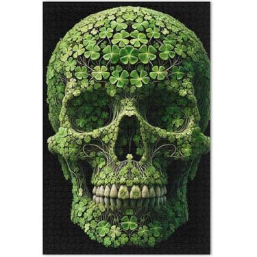 Imagem de Quebra-cabeça de crânio de trevos verdes adultos 1000 peças arte colorida de animais grandes presentes para jogo de elefante branco