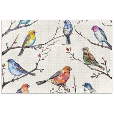 Imagem de Quebra-cabeça de árvore de pássaros coloridos 500 peças para adultos presentes de festa de elefante branco quebra-cabeça colorido paisagem floral