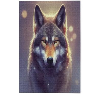 Imagem de Quebra-cabeça cinza legal lobo adulto 1000 peças arte animal pintura criativa colorido quebra-cabeças elefante branco presentes de festa, 1000 peças, 75 x 50 cm