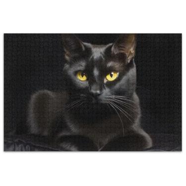 Imagem de Quebra-cabeça de gato preto sentado 1000 quebra-cabeças para adultos colorido floral natureza jogo de presentes tecnológicos