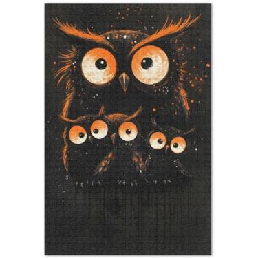 Imagem de Quebra-cabeça personalizado coruja família pássaros preto adulto 500 peças arte colorida animal grande quebra-cabeça branco elefantes presentes, 20,5 x 14,9 polegadas