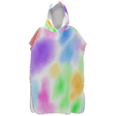 Imagem de Joisal Poncho de surfe trocador de roupão para praia Adul toalha com capuz floral absorvente masculino poncho com capuz abstrato aquarela impressão roxa