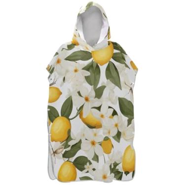Imagem de Joisal Poncho de surf vestível para adultos trocador de roupa de praia com capuz toalha de banho flor de limão masculino poncho com capuz