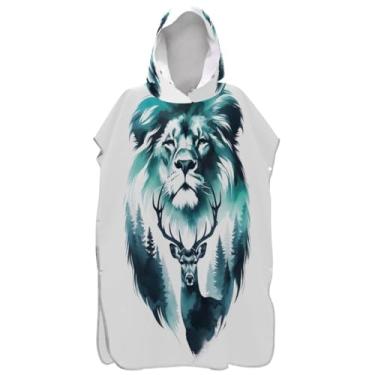 Imagem de Joisal Roupão para adultos poncho de surfe praia banho com capuz toalhas vestíveis legal leão cervo impressão unissex adulto poncho com capuz