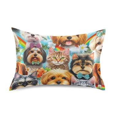 Imagem de Fronhas de cetim floral fofo cães gatos padrão king queen fronha personalizada refrescante cama travesseiro decoração tamanho padrão 66.0 cm x 50.8 cm