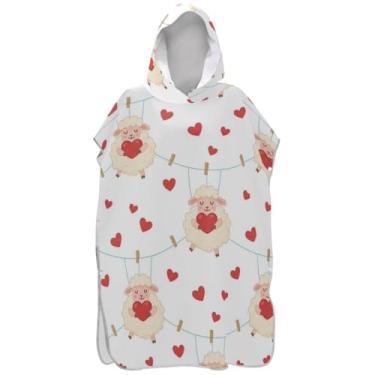 Imagem de Joisal Vestível Surf Poncho Trocador Roupão Adultos Praia Moletom Toalha Floral Desenho Ovelha Branco Unissex Adulto Poncho com Capuz