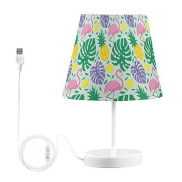 Imagem de Joisal Luminária de mesa com estampa de limão e abacaxi flamingo com abajur de linho, lâmpada de mesa regulável