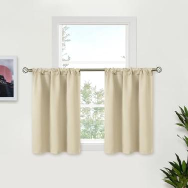 Imagem de BGment Cortinas bege para café 61 cm de comprimento - Meia cortina pequena com bolso para varão escurecimento de privacidade para trailer, banheiro, cozinha, janelas sobre a pia, 2 painéis, 73 x 61 cm