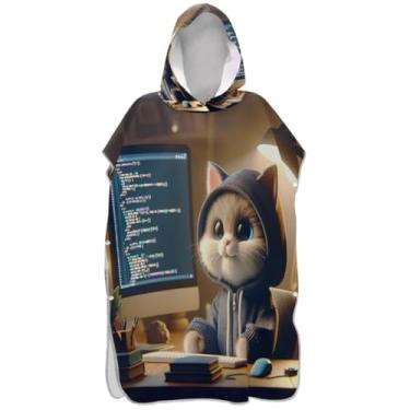 Imagem de Joisal Lindo gato animal surfe poncho para adultos trocador de roupas femininas de secagem rápida com capuz toalhas de banho com capuz