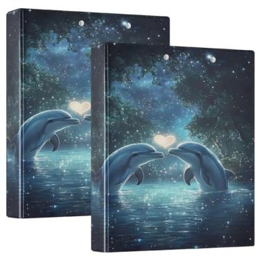 Imagem de Golfinhos em forma de coração, fichários grandes, 3 anéis com prancheta, material escolar universitário, prancheta com bolsos