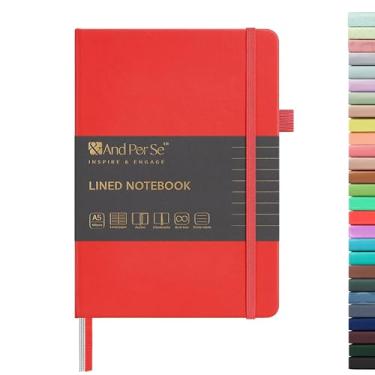 Imagem de &And Per Se Caderno pautado com 160 páginas, caderno de papel grosso pautado universitário A5 14,5 x 20,3 cm, cadernos de capa dura para mulheres, homens, escritório, escola (1 pacote, vermelho)