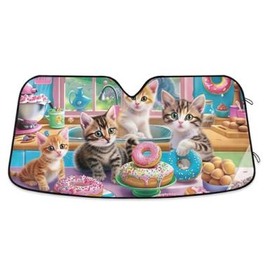Imagem de Toldo de sol fofo para festa de donuts para para-brisas de carro capa de para-brisa automotiva retrátil universal protetor solar floral M, 139,7 cm x 70,1 cm