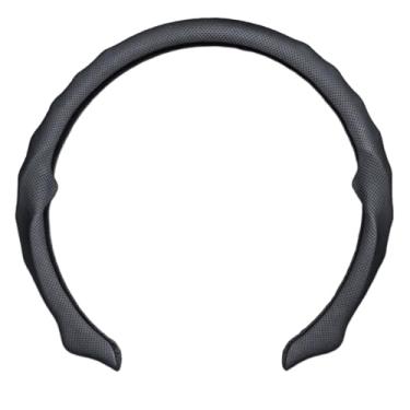 Imagem de Capa de volante de couro napa perfurada esportiva com nervuras, ajuste universal de 14,5 a 38 cm SW para captador de carro Sedan Coupe SUV (preto, couro napa)