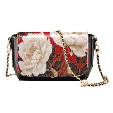 Imagem de Bolsa de couro vermelha com zíper de frutas tropicais, bolsas transversais femininas de couro, bolsas transversais para mulheres, Peônias Vintage Red Roses Floral-1, One Size