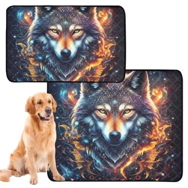 Imagem de Cool Wolf Blue Fiery Almofadas de xixi laváveis para cães reutilizáveis para animais de estimação tapete impermeável para cães absorventes almofada de penico, médio + grande, conjunto de 2