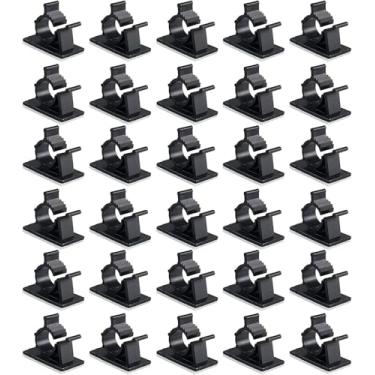 Imagem de Clipes pretos Viaky 30 peças autoadesivos com fio de nylon ajustável, clipes de cabo adesivos, gerenciamento de cabos, suporte de fio de queda