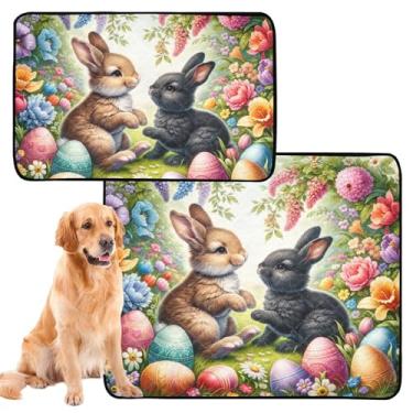Imagem de TSENQUE Playful Easter Bunnies Spring Joy Almofada reutilizável para cães de estimação laváveis para xixi tapete impermeável para cães de treinamento de cachorros, médio + grande, conjunto de 2