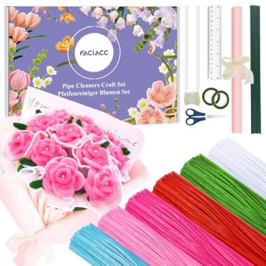 Imagem de FACIACC 600 peças de limpeza de cachimbo artesanal, 6 hastes de chenille de cores sortidas para buquê faça você mesmo, presente de Natal, decoração de festa (vermelho)