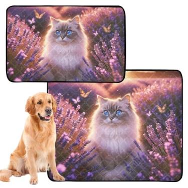 Imagem de TSENQUE Ragdoll Almofadas laváveis para gatos e flores de lavanda para cães, tapete reutilizável à prova de vazamento para cães, tapete de cercadinho para cães, pequeno, pacote com 3